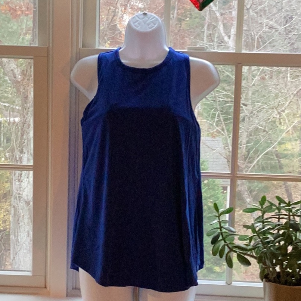 Two Shebird size 3 tank tops with built-in bras. Red and royal blue